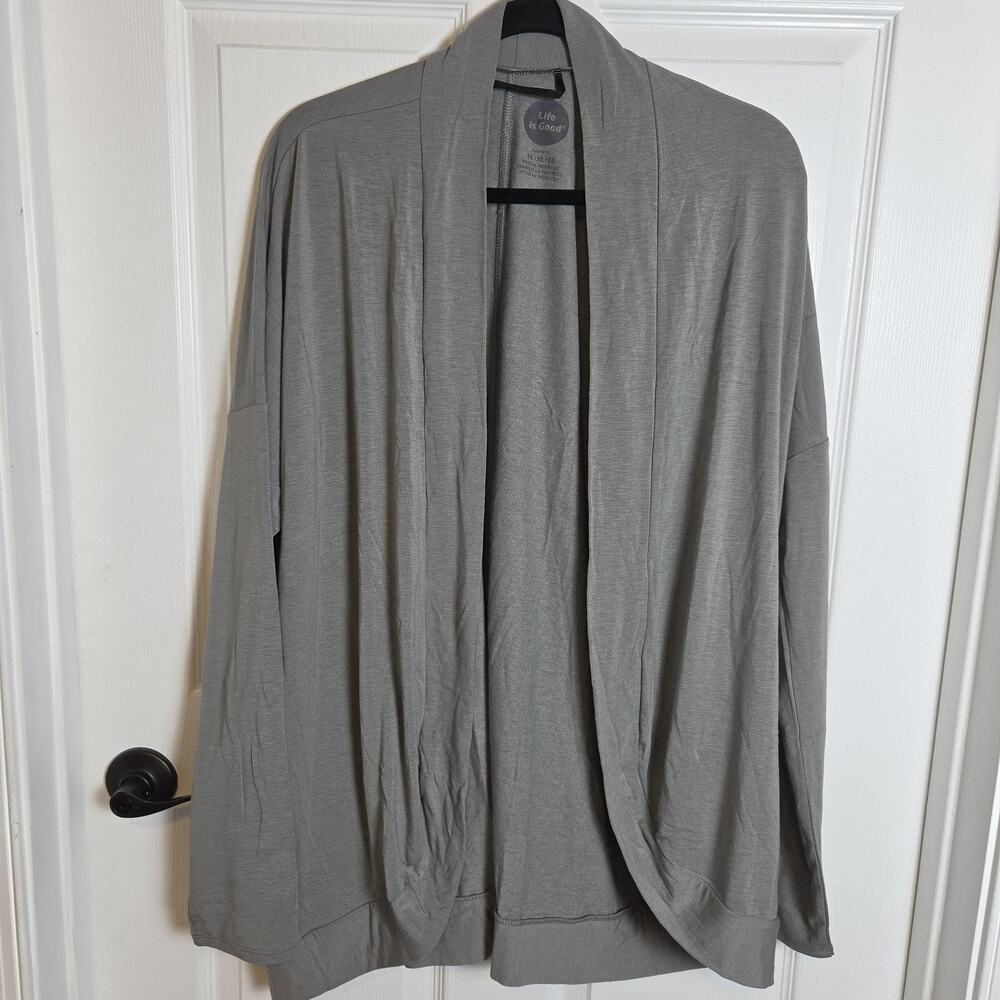 Life Is Good Cardigan Sweater Womens XL Gray Supreme Open Front Relaxed Knit